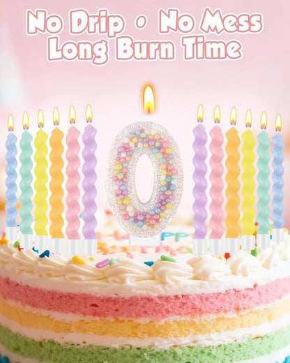 Birthday Candles for Cake, Pink Number Candles, Cake Candles with Greeting Card for Birthday Party Wedding Anniversary Celebrations（0 Candle,White Number Macaron）