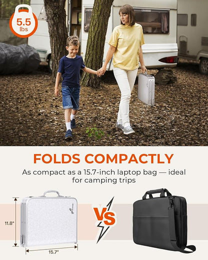Sportneer Camping Table: Adjustable Height Small Folding Table 23.6" L x 15.7" W 2 Height with Mesh Layer - Compact & Portable Camping Essentials for Outdoor Camp Garden Picnic BBQ Dining Cooking