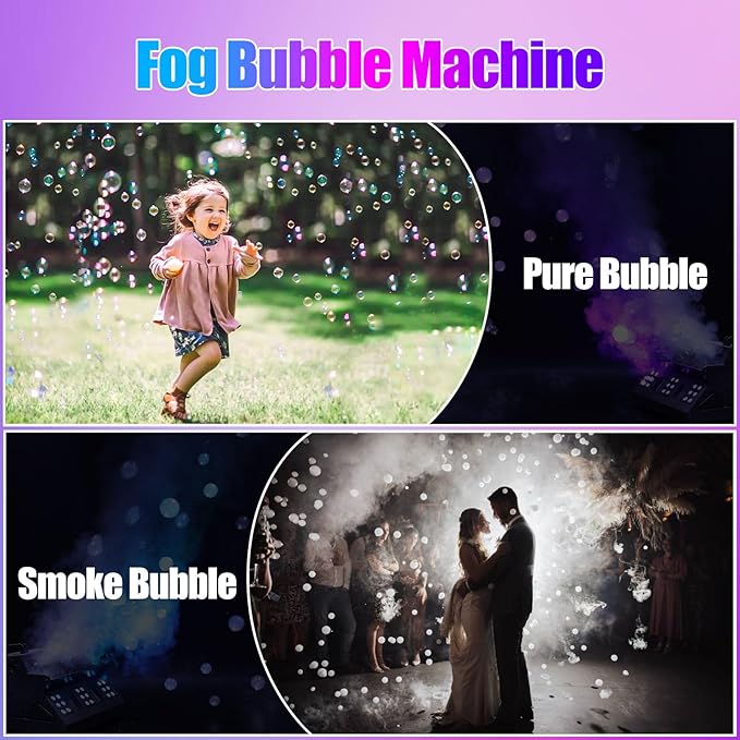 1500W Fog Bubble Machine 18 RGB Lights Smoke Machine with 2 Bubble Fans DMX Control for Party Wedding Indoor DJ Halloween Chirstmas Outdoor