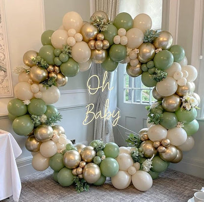 Sage Green Balloon Arch Kit-155pcs Sage Green Sand White Chrome Gold Balloon Garland for Baby Shower Decorations Balloons Decorations and Bridal Shower Birthday Engagement Party Supplies
