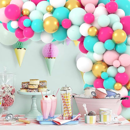 Teal Blue Rose Red Pink Green Balloon Garland Arch Kit - Pastel Green Teal Blue Hot Pink Gold Balloons for Anniversary Birthday Baby Shower Wedding Tea Party Decorations