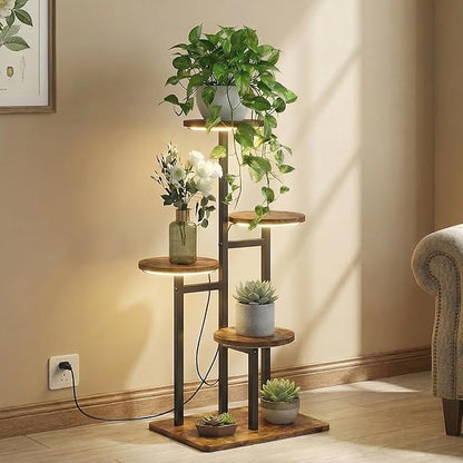 4 Tier Plant Stand Indoor with Grow Light for Multiple Plants | Corner Flower Stand, Vintage Multi-Layer Design, Sturdy Plant Shelf, Space-Saving, Ideal for Living Room Indoor Plant Display
