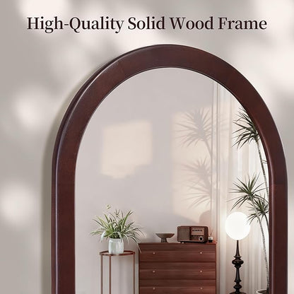 Arched Mirror 24 x 36 Inch,Dark Walnut Brown Wood Rustic Bathroom Tempered Wall Mirror with Wood Frame,Round Corner Arch Farmhouse Wooden Vanity Mirror for Living Room,Entryway or Bedroom