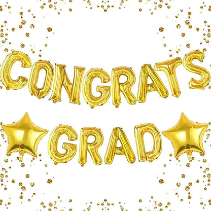 16 Inch Gold Congrats Grad Banner Balloons Congrats Grad Letters Balloons Graduation Decorations 2026 for Graduation Celebration Party Supplies