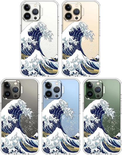 MOSNOVO Case for iPhone 13 Pro Max, [Buffertech 6.6ft Military-Grade Drop Protection] [Anti Peel Off Tech] Clear TPU Bumper Phone Case Cover Design - Great Wave
