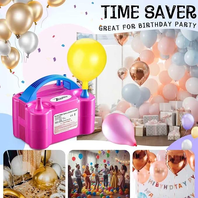 Portable Electric Balloon Pump - 110V 600W Dual Nozzle Balloon Inflator Pump with 113 accessories Decorations for Party