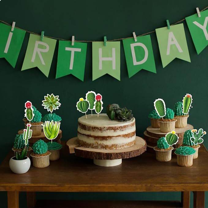 48 Pcs Cactus Cupcake Toppers - Fiesta Party Decorations for Cactus, Birthday, Summer & Baby Showers