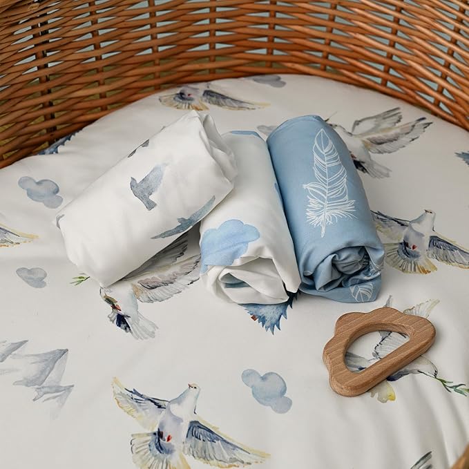 Gllquen Baby Bassinet Sheets 4 Pack, Breathable Cozy Fitted Mattress Sheet, Elastic Travel Crib Fashionable Pattern, Standard Cradle Safe Sheets for Babys Boy Girls 32"x16" (Pigeon)