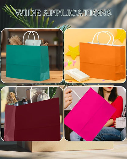 qiqee 24 Colors Large Gift Bag with Handles Bulk 24PCS Paper Party Bags 13"x4.5"x10" Multiple Uses (32x11x25cm,Wide Large)