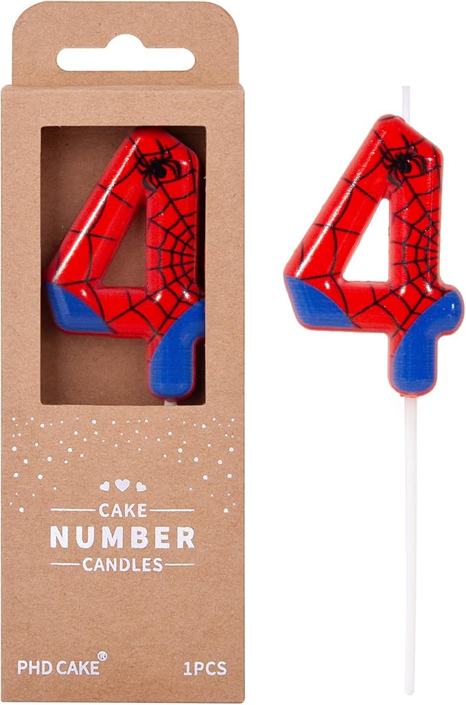 PHD CAKE 2.76 Inch Number 4 Spider Birthday Candles, Spider Cartoon Themed Number Candles, Cake Number Candles, Party Celebration