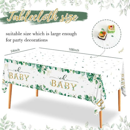 Baby Shower Decorations Sage Green Welcome Baby Sign Banner with Green Balloons Oh Baby Tablecloth Gender Neutral Baby Items Paper Pom Poms Decorations for Gender Reveal Party Supplies