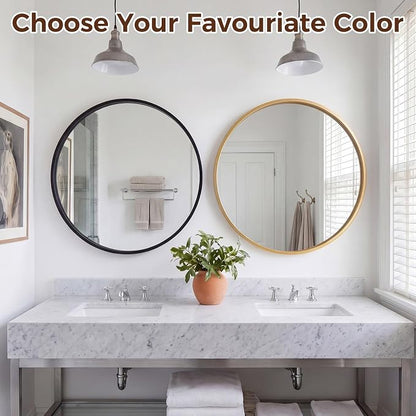 NEWBULIG 30 Inch Round Wall Mirror, Bathroom Mirrors for Over Sink, Matte Metal Framed Circle Vanity Mirror, Wall Decor for Bedroom, Anti-Rust, Tempered Glass, Hanging or Leaning, Classic Black