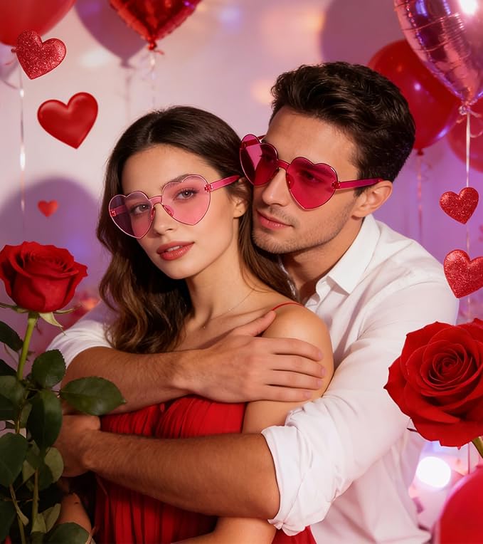 Matcheck 48 Pack Heart Rimless Sunglasses Frameless Colored Party Glasses Transparent Fun Eyewear for Adult