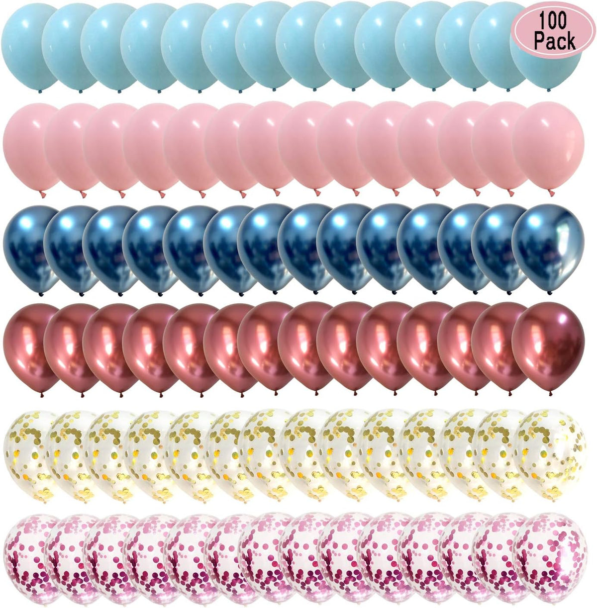 Metallic Chrome Balloons Pink Blue - Confetti Balloons for Wedding Birthday Gender Reveal Baby Shower Party Decorations 100packs