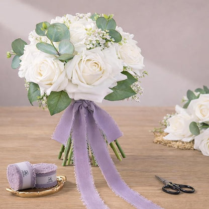 DORIS HOME Pastle Purple Chiffon Ribbon for Flower Bouquet, 1" x21Yd Fabric Ribbon for Gift Wrapping, Handmade Frayed Ribbon for Wedding Invitations/Christmas Decorations