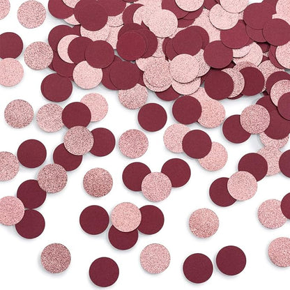 Glitter Confetti Table Decoration for Engagement Bridal Shower Baby Birthday Wedding Party,1.2 inch in Diameter(rose gold glitter,burgundy,200pc)
