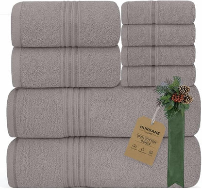 8 Piece Bath Towels for Bathroom - 100% Cotton, Soft Absorbent Bathroom Towels Set - 2 Extra Large Bath Towels, 2 Hand Towels & 4 Washcloths - Hotel Spa Thick Plush Towel, Silver Gray