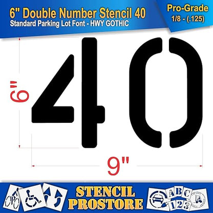 Pavement, Curb, and WheelStop Stencils - 6 inch Double Number Stencil - (40) - 6" x 9" x 1/8" (128 mil) - Pro-Grade