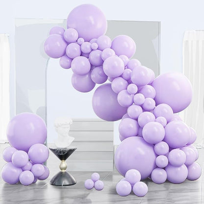 PartyWoo Lavender Balloons 140pcs Different Sizes Pack of 18 12 10 5 Inch Light Pastel Purple Lilac Balloon Arch Kit for Baby Shower Bachelorette Fairy Birthday Princess Party Decorations Purple-Q10