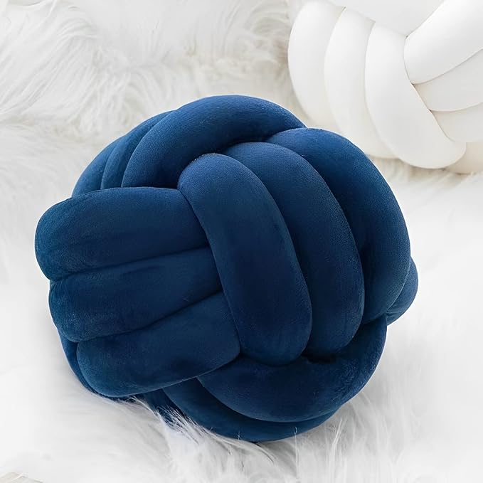 Knot Ball Pillows, Round Throw Pillow Cushion Home Decoration Soft Plush Pillow, Throw Knotted Ball Pillow Handmade Children Room Decoration Round Plush Toy Pillow (Dark Blue,11"/28cm)