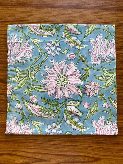 Ridhi Assorted Hand Block Print 100% Cotton Napkins 18" x 18" (Set of 4) Reuseable Kitchen Napkins Cloth Decor Dinner Party Wedding Cocktail Gift for Spring, Easter, Valentine