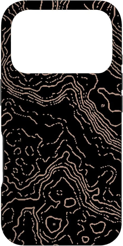 Topography Black & Brown Abstract Pattern Topographic Map Case for iPhone 17 Pro