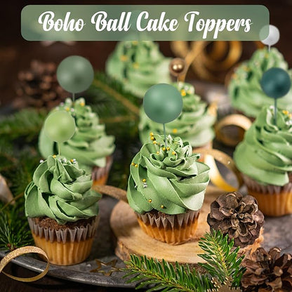 115 PCS Ball Cake Toppers - Mini Balloon Cake Decorations Foam Ball Cupcake Picks DIY cake Insert Toppers for Birthday Party Wedding Baby Shower - Green Theme