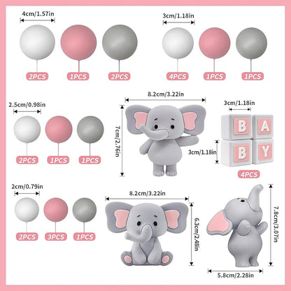 28pcs Elephant Cake Topper Balls Cake Decorations DIY Cake Topper for Boy Girl Birthday Party Decorations (Pink)