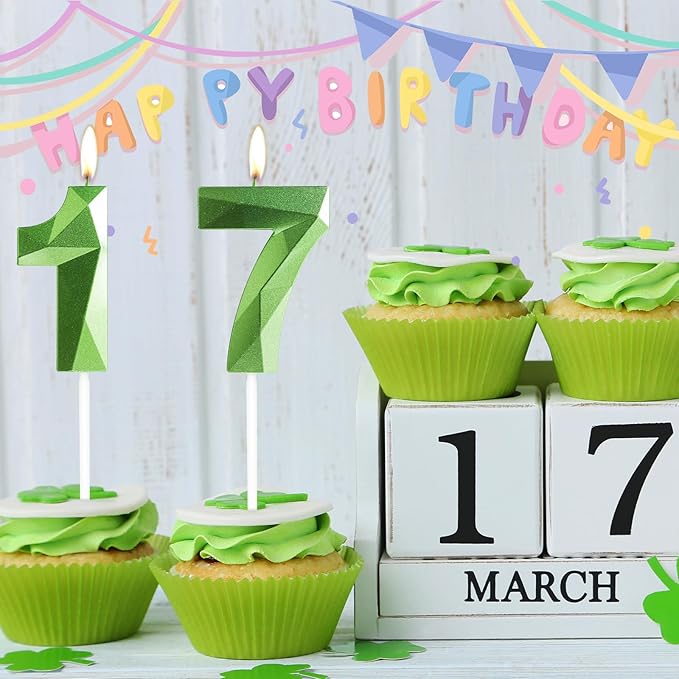 Yiran Number 15 Candles,15th Birthday Candles,Green Happy Birthday Candle for Cake,3D Design Cake Topper Decorations for Girl Women Pet Birthday Party Wedding Anniversary Celebration Supplies