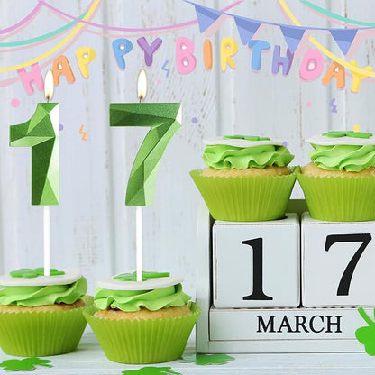 Yiran Number 15 Candles,15th Birthday Candles,Green Happy Birthday Candle for Cake,3D Design Cake Topper Decorations for Girl Women Pet Birthday Party Wedding Anniversary Celebration Supplies