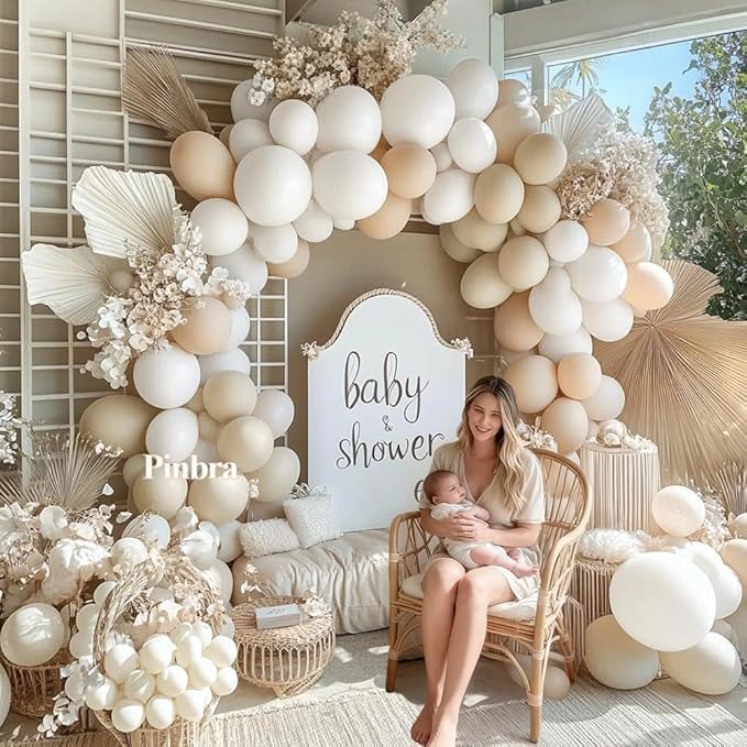 White Balloon Arch Double Stuffed White Sand Cream Beige Balloon Garland Kit Blush Nude Balloons for Neutral Baby Shower Gender Reveal Bridal Birthday Wedding Baptism Graduation Party Decorations
