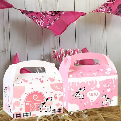 umoni Cow Party Favor Treat Boxes 12 Pack Pink Cow Gift Goodie Boxes for Girls Birthday, Farm Animal Theme, Barnyard Party Supplies