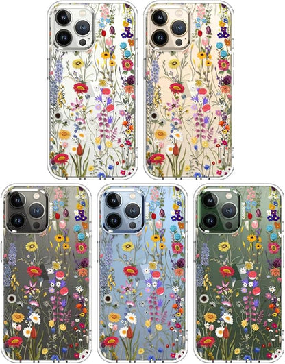 MOSNOVO Case for iPhone 13 Pro Max, [Buffertech 6.6ft Military-Grade Drop Protection] [Anti Peel Off Tech] Clear TPU Bumper Phone Case Cover Design - Wildflower Meadow