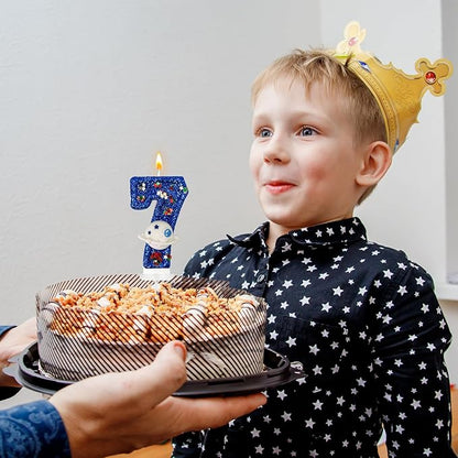 HXOUSE Spaceship Number 7 Birthday Candles - Planet Theme Birthday Candles for Cake - Astronaut Party Celebration Candles for Boys & Girls (Number 7)