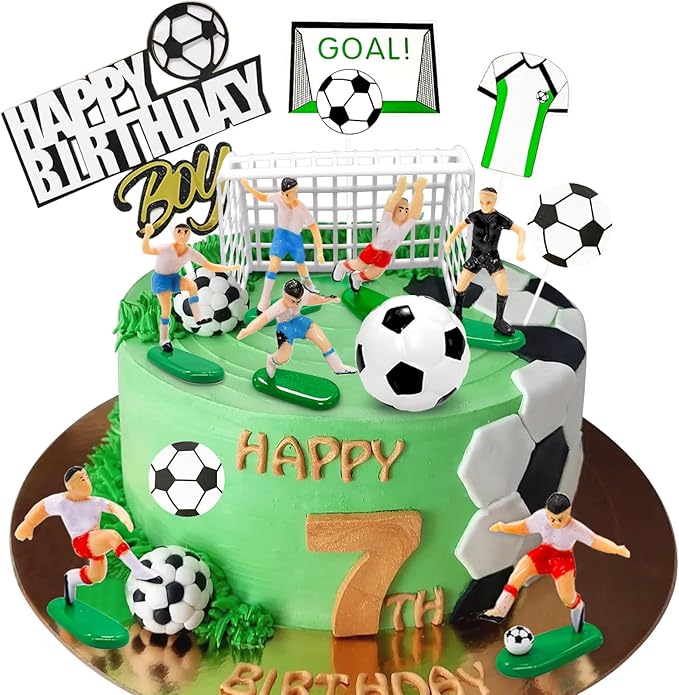 14pcs Soccer Cake Topper Soccer Cake Decorations Sports Ball Player Cake Decorations for Men Boy Football Sport Theme Birthday Party Suppplies