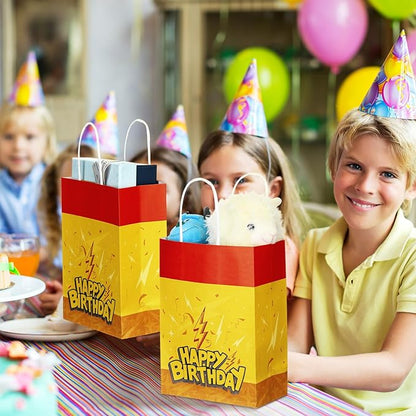 Oudain 24 Pcs Cartoon Animation Party Favor Bags Red Yellow Goodie Treat Gift Bags with Handle Paper Candy Packing for Birthday Lightning Pattern Theme Supplies Baby Shower Decorations