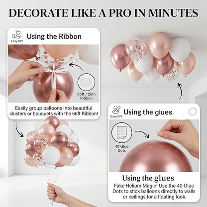 60pcs Rose Gold confetti Balloons, 12 inch White and Rose Gold Confetti Party Balloons for Wedding, Bridal Baby Shower, Princess Birthday, 2026 Graduation Party Decorations