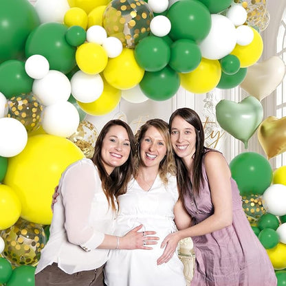 Dark Green Yellow White Balloon Garland Arch - Green Yellow White Gold Confetti Balloons for Tractor Birthday Graduation Forest Jungle Baby Shower Golf Graduation Party Decorations
