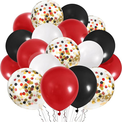 CANREVEL 50pcs 12 Inches Black Red Confetti Balloons Kit, Black Red White Party Balloons with Ribbons for Birthday, Wedding, Baby Shower, Graduation Decorations