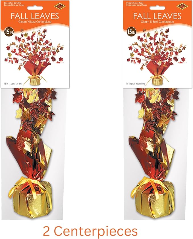 Beistle Fall Leaves Gleam 'N Burst Centerpieces 2 Piece, 15", Multicolor