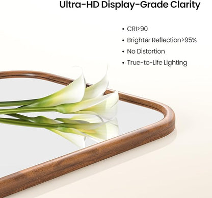 24"x36" Arch Wall Mirror Bathroom Mirror for Wall Mounted, Tempered Glass, Wood Grain Finish Frame Wall Mirror Decorative for Living Room Bedroom Entryway, Natural