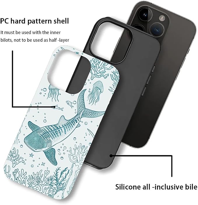 for iPhone 13 Pro Max Case,HH2 Ocean Whale Shark Hybrid 2 Layer Hard Shell Silicone Protective Pattern Design Case