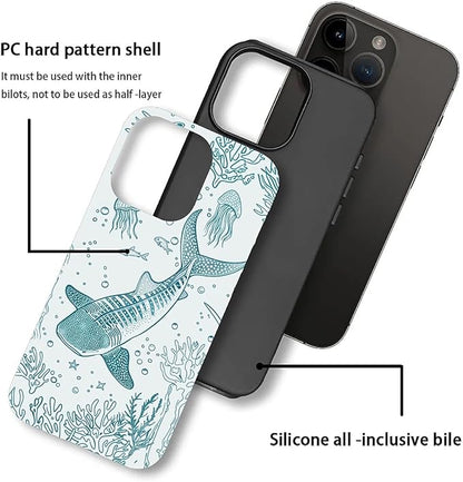 for iPhone 13 Pro Max Case,HH2 Ocean Whale Shark Hybrid 2 Layer Hard Shell Silicone Protective Pattern Design Case