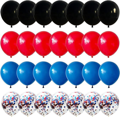 Red Blue Black Balloons, 12 Inch Royal Blue Red Confetti Latex Balloon with Black Helium Balloon Kit for Boys Spider Cool Man Halooween Theme Birthday Decor Graduation Party Decoration Supplies