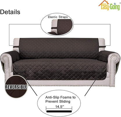 Easy-Going Reversible Loveseat Couch Cover for 2 Cushion Couch Sofa Cover for Dogs Water Resistant Furniture Protector with Foam Sticks Elastic Straps for Pet (Loveseat, Chocolate/Chocolate)
