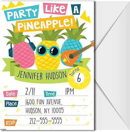 Pineapple Birthday Invitations with Envelopes - (Pack of 20) - Pineapple Invitations for Girls, Boys, Children, Toddlers, and More. Pineapple Party Supplies. Fill in Style