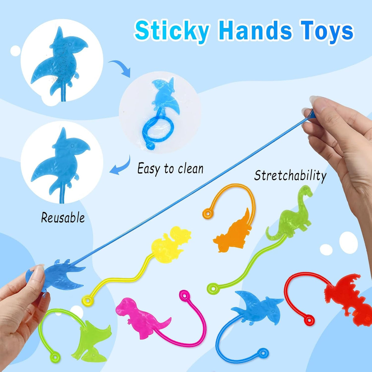 Dinosaur Sticky Hands Bulk 36 PCS Dinosaur Party Favors for Kids Stretchy Dino Sticky Hand Toy Goodie Bag Stuffers Fillers Treasure Box Toys for Classroom Prizes Carnival Birthday Party Supplies Gifts