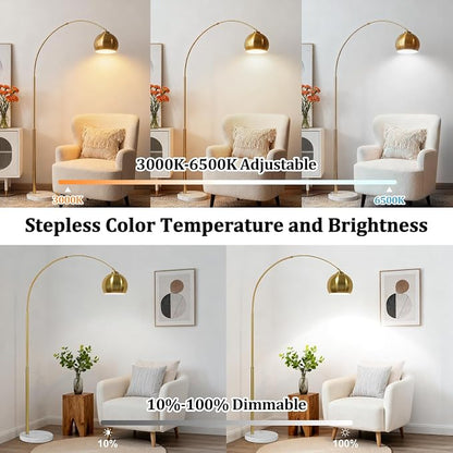 77” Arc Floor Lamp for Living Room, Upgraded Gold Standing Lamp with Remote, 3 Color Temperatures & Brightness Adjustable, Modern Arched Floor lamp for Bedroom,Office, Antique Brass, LED Bulb Included