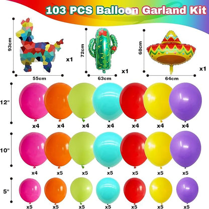 Mexican Fiesta Party Decorations Fiesta Balloon Arch Colorful Mexican Themed Balloons Garland Kit with Cactus Llama Foil Balloons Loteria Cinco De Mayo Party Decor Taco Bar Mexican Birthday Supplies