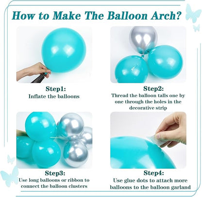 147pcs Teal Balloon Arch Garland kit, 18 12 10 5 inch Turquoise Metallic Silver White Balloons for Birthday Graduation Baby Shower Wedding Beach Party Decoration